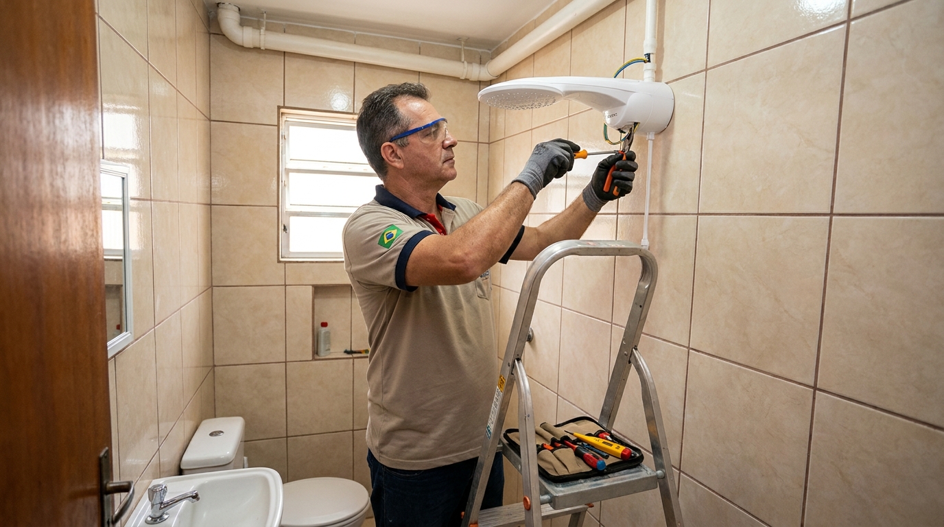 Instalação de chuveiro no banheiro em Diadema‑SP