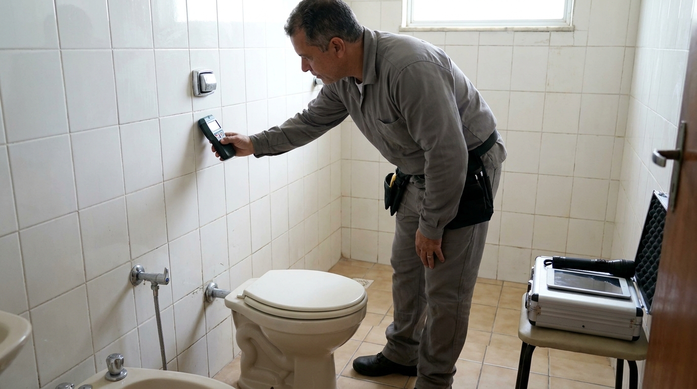Técnico de caça vazamento analisando tubulação em Diadema‑SP